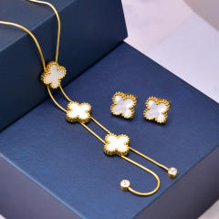 Classic white clover stainless steel necklace set