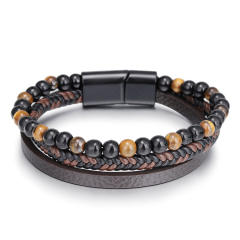 Concise PU leather tiger eye beads men bracelet