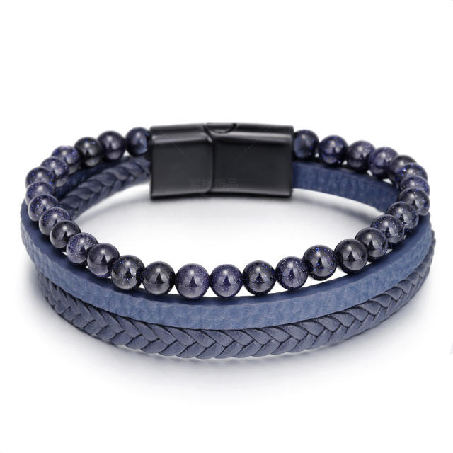 Concise PU leather tiger eye beads men bracelet