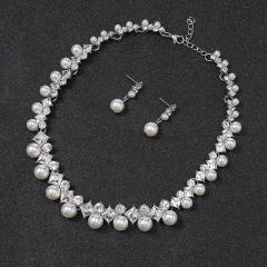 Elegant rhinestone pearl alloy jewelry set