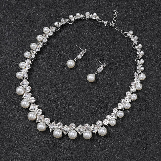 Elegant rhinestone pearl alloy jewelry set