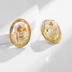 Vintage flower oval shape clear studs earrings