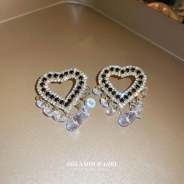 Luxury rhinestone heart short tassel earrings