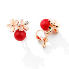 Sweet flower color beads clip on earrings