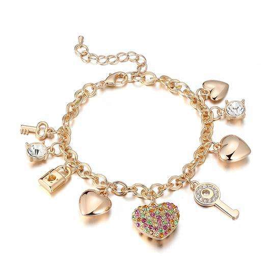 Sweet heart key charm alloy chain bracelet