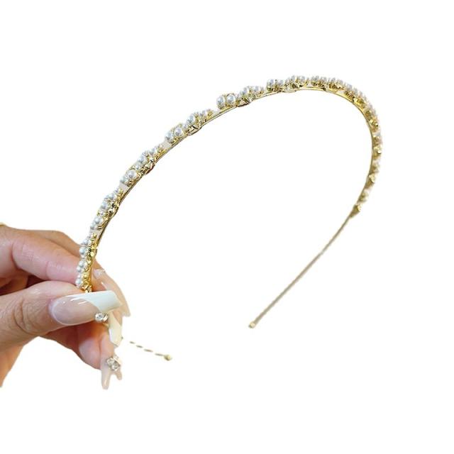 Elegant tiny pearl metal thin headband