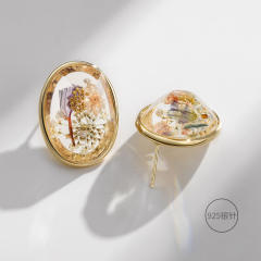 Vintage flower oval shape clear studs earrings