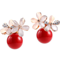 Sweet flower color beads clip on earrings