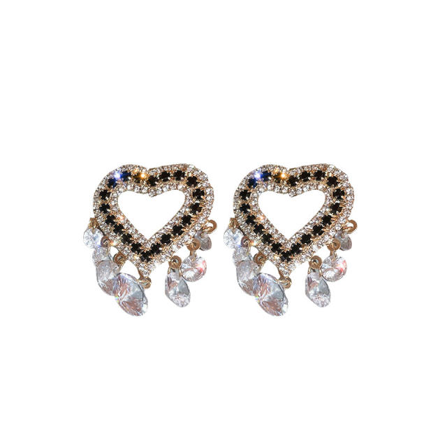 Luxury rhinestone heart short tassel earrings