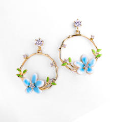 Personality sweet blue flower circle earrings