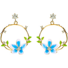 Personality sweet blue flower circle earrings