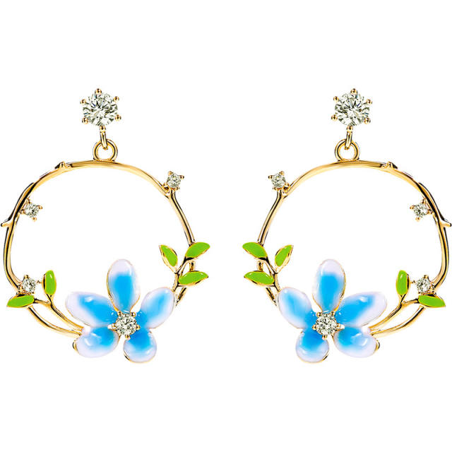 Personality sweet blue flower circle earrings