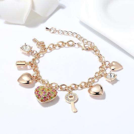 Sweet heart key charm alloy chain bracelet