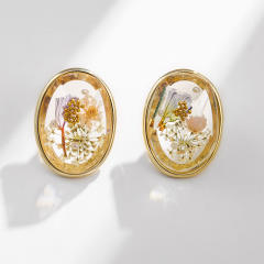 Vintage flower oval shape clear studs earrings