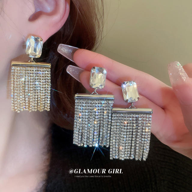 Luxury rhinestone chain tassel women earring