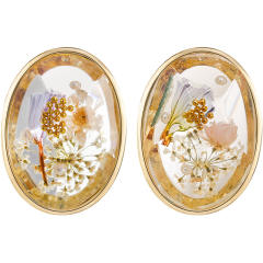 Vintage flower oval shape clear studs earrings