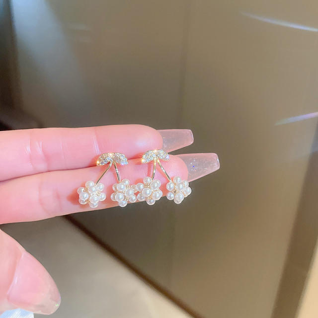 Sweet cherry pearl beads jacket earrings