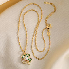 Sweet green color checkered clover necklace earrings rings