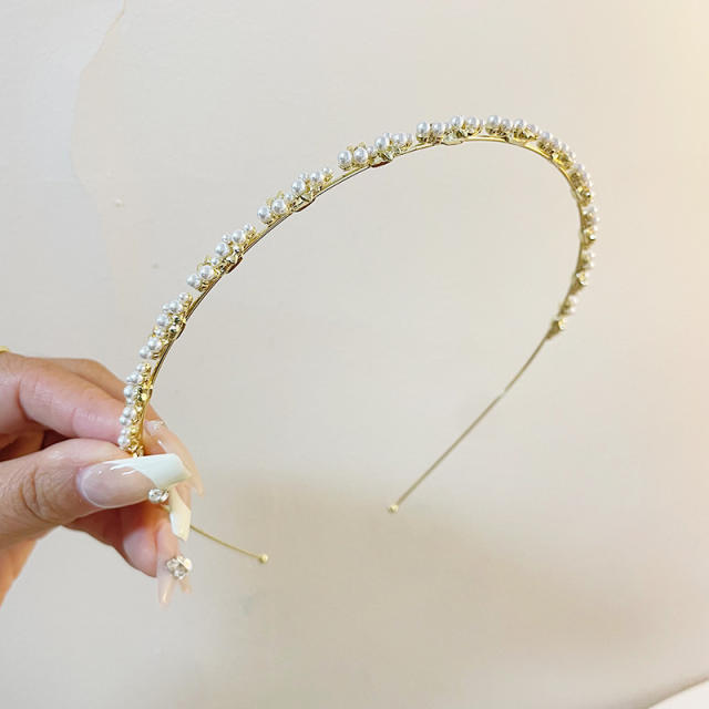 Elegant tiny pearl metal thin headband