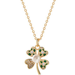 Sweet green color checkered clover necklace earrings rings