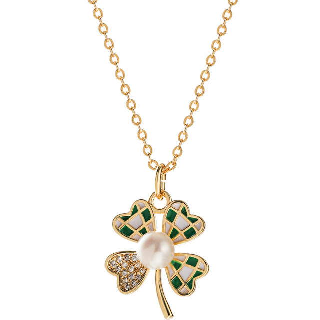 Sweet green color checkered clover necklace earrings rings