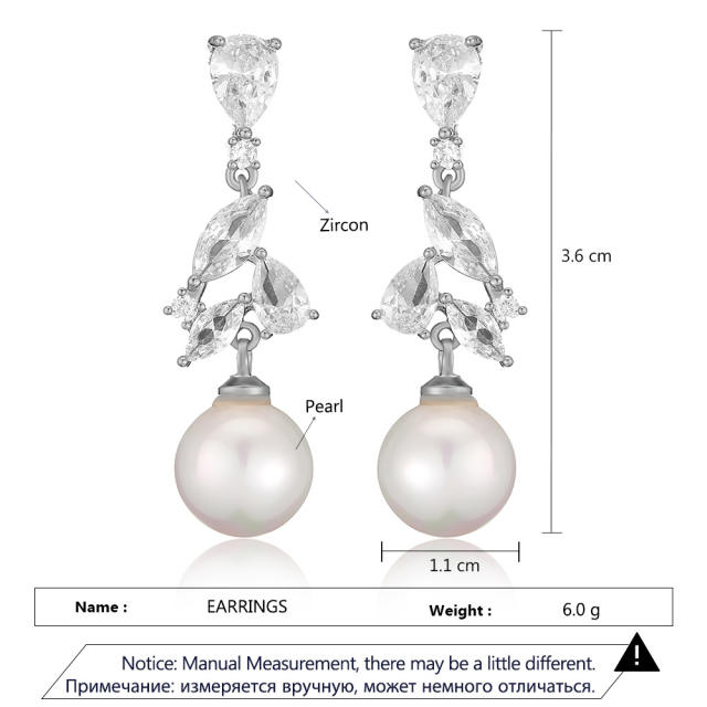 Delicate cubic zircon pearl diamond earrings