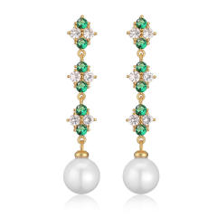 Korean fashion cubic zircon pearl long earrings