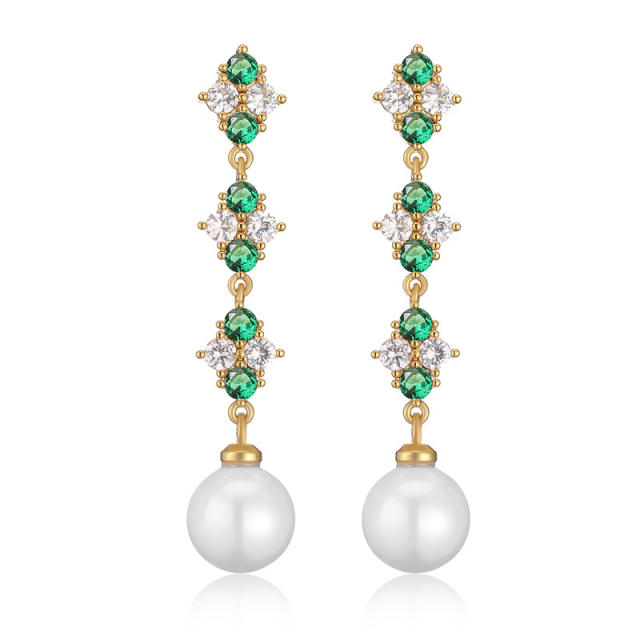 Korean fashion cubic zircon pearl long earrings