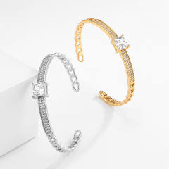 Concise cubic zircon setting gold plated copper bangle