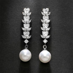 Elegant color cubic zircon pearl long earrings