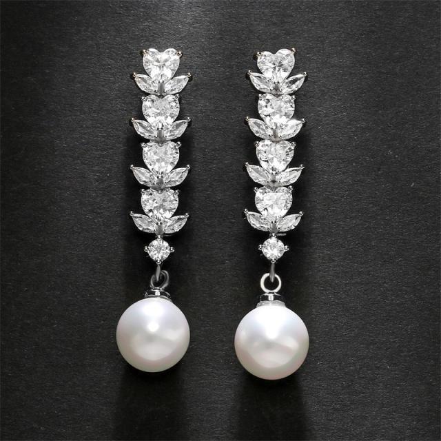 Elegant color cubic zircon pearl long earrings