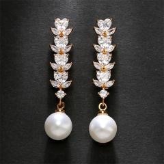 Elegant color cubic zircon pearl long earrings