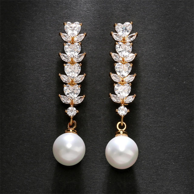 Elegant color cubic zircon pearl long earrings