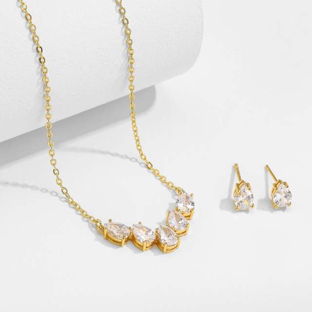 Concise cubic zircon copper jewelry set