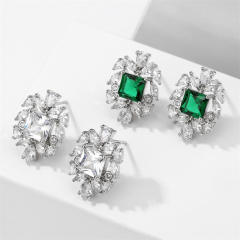Creative emerald oval shape copper studs earrings