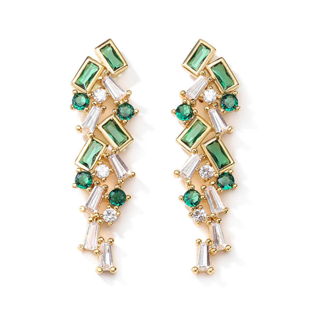 Creative emerald cubic zircon copper long earrings