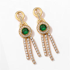 Creative pave setting cubic zircon tassel copper earrings