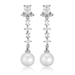 Delicate cubic zircon pearl copper long earrings
