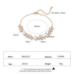 Elegant cubic zircon pearl copper slide bracelet