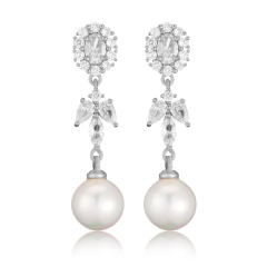 Luxury color cubic zircon pearl drop long earrings