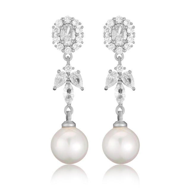 Luxury color cubic zircon pearl drop long earrings
