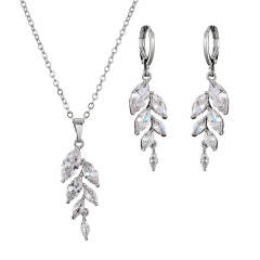 Classic cubic zircon leaf design diamond necklace set