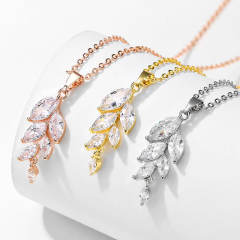 Classic cubic zircon leaf design diamond necklace set