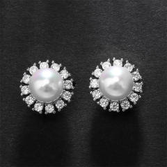Korean fashion cubic zircon pearl sunflower studs earrings