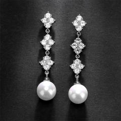 Korean fashion cubic zircon pearl long earrings
