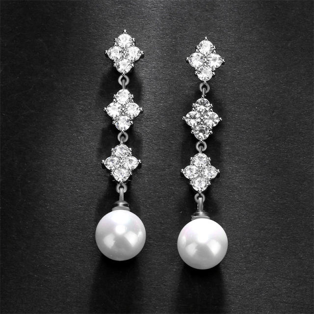 Korean fashion cubic zircon pearl long earrings