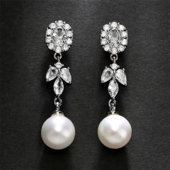 Luxury color cubic zircon pearl drop long earrings