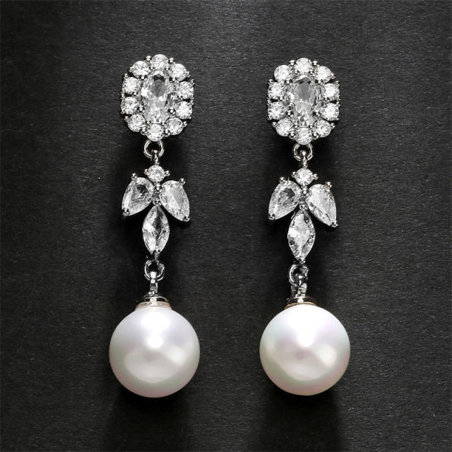 Luxury color cubic zircon pearl drop long earrings