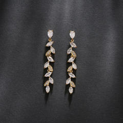 Delicate cubic zircon leaf copper earrings