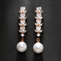 Elegant color cubic zircon pearl long earrings